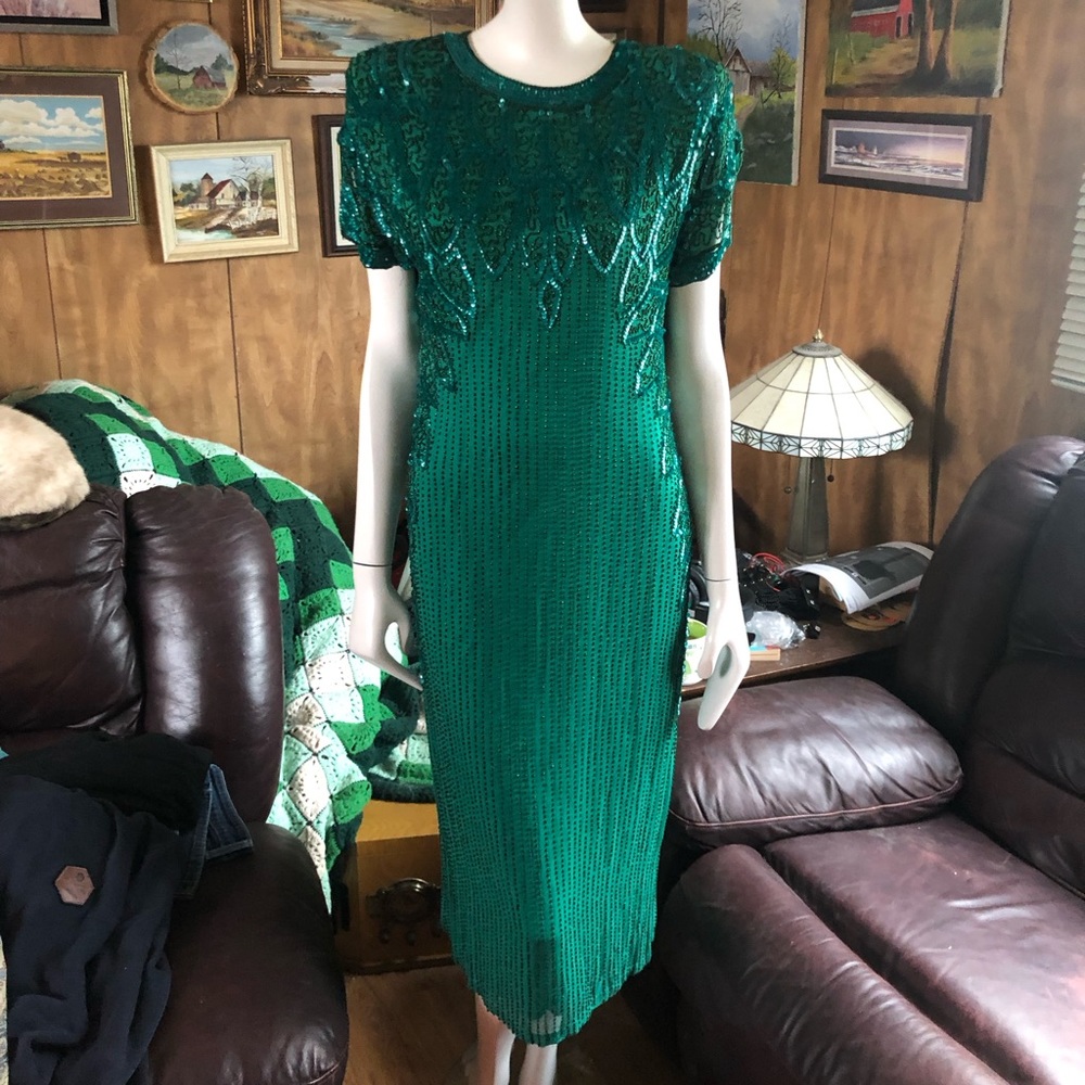Vintage Silk Old Hollywood Glam Flapper Style Dress